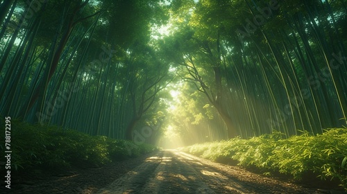 Japanese bamboo forest  creating a sense of depth and tranquility. AI generate illustration
