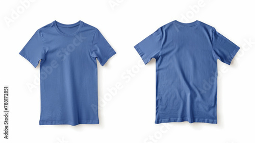 Blue tshirt with a blank front view, mockup, white background.