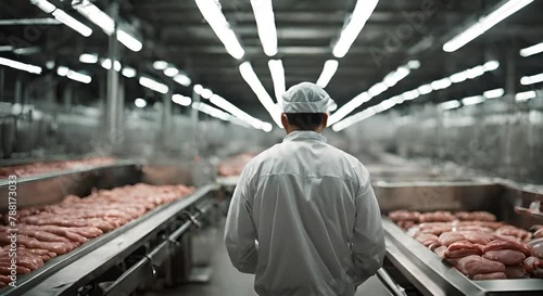 Worker in a meat company. photo