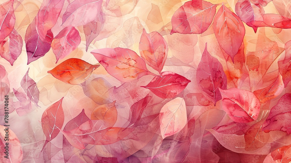 Watercolor autumn leaves Abstract fall bouquet Pink faded leaves background - ,Generative ai