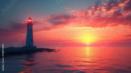 Silhouette of a lighthouse against the backdrop of a calm seascape. AI generate illustration