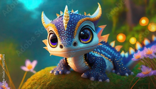 Very cute, adorable dragon baby with big eyes © esmiloenak