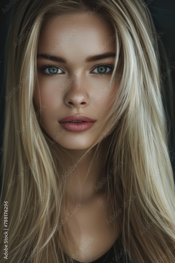 beautiful blonde woman witlh long straight hair