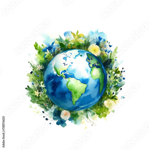 watercolor painting of a green earth planet for earth day logo,love world concept, eco environment friendly save our planet, Great for Earth day poster,