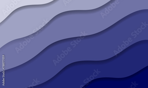 Paper cut art cartoon abstract blue waves. Contrast colors.