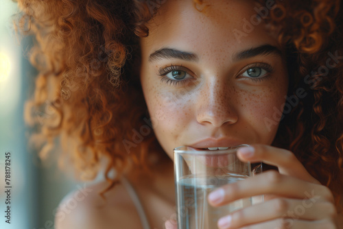 Woman Drinking a Glass of Water photo