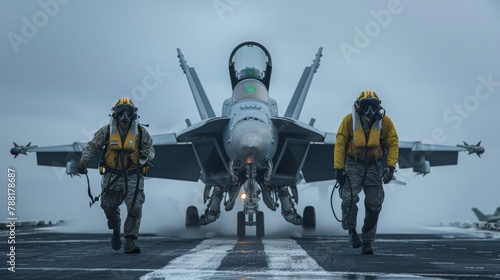 Aircraft carrier deploys fighter jets in special warzone operation for strategic mission photo