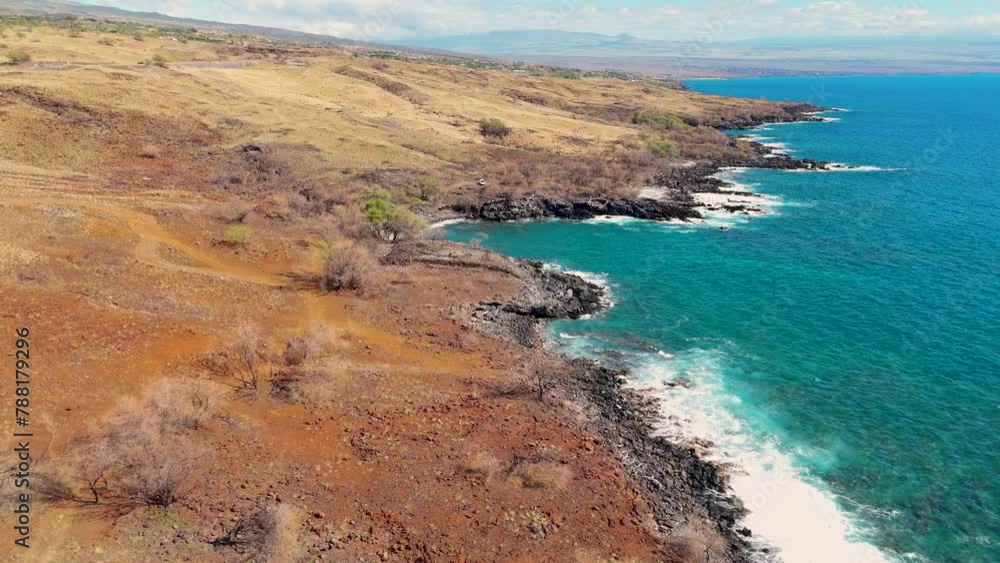 Aerial view of Kamuela coastline and lava rock beach, Hawaii Island, United States. Aerial view of Kamuela coastline and lava rock beach, Hawaii Island, United States.