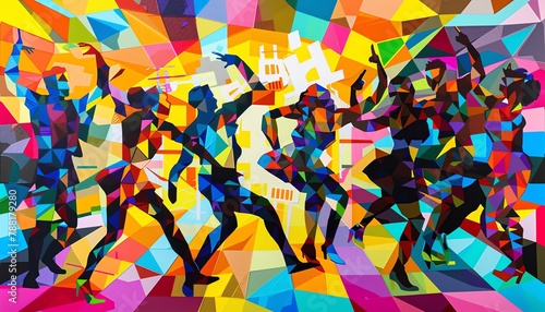 Transform the Cryptocurrency Markets into a vibrant tapestry of colors and shapes through a unique mix of acrylic painting and pixel art Incorporate various dance forms into the scene and play with un