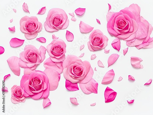 Romantic transparent background with pink rose petals, png