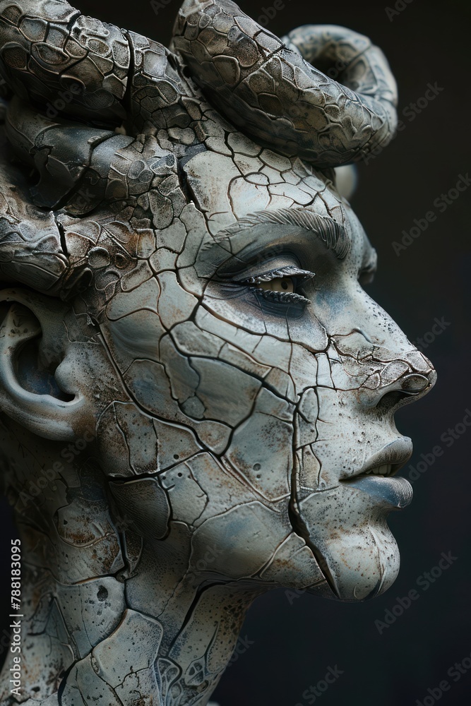 Gorgon Medusa Statue with Cracks in Modern Art Style Gorgon Medusa Statue with Cracks in Modern Art Style