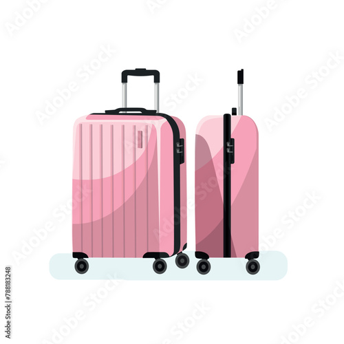 Isolated pink suitcases set. Luggage vector illustration