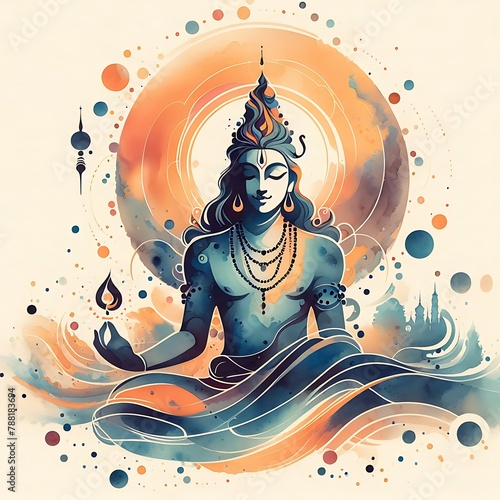 Vishnu's Tranquility: Abstract Watercolor Illustration