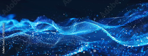 Abstract waves, Digital waves, Business graph waves and technology graph, Abstract blue technology background with a cyber network grid and connected particles, digital connectivity, Ai  photo