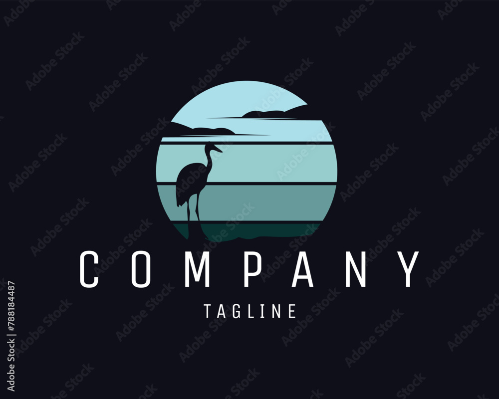 Naklejka premium isolated heron logo with blue sunset view. best for isolated badges. symbols, icons, design stickers, logos. available in eps 10