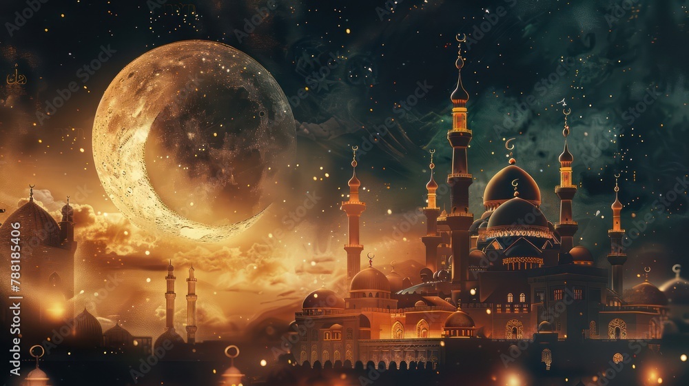 Islamic Eid Mubarak card background. The end of the Hajj. Ready Poster Banner Islamic Eid Mubarak card background. The end of the Hajj. Ready Poster Banner