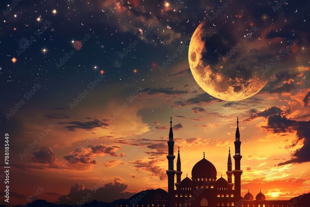 Islamic Eid Mubarak card background. The end of the Hajj. Ready Poster Banner