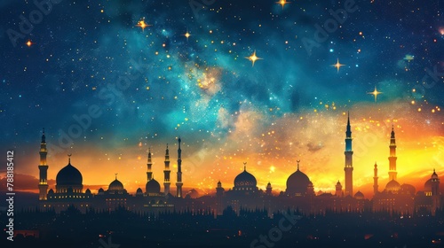 Islamic Eid Mubarak card background. The end of the Hajj. Ready Poster Banner photo
