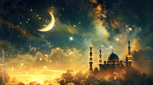 Islamic Eid Mubarak card background. The end of the Hajj. Ready Poster Banner