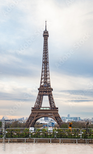 PARIS, FRANCE - MARCH 30, 2024: Eiffel Tower seen from the Jardins du Trocadero in Paris, France. Eiffel Tower is one of the most iconic landmarks of Paris © Melinda Nagy