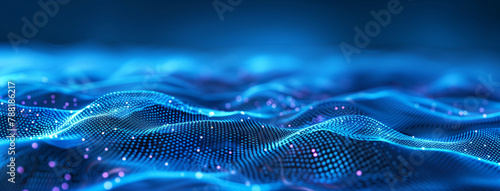Digital waves, Business graph waves and technology graph, Abstract blue technology background with a cyber network grid and connected particles, digital connectivity with abstract blue technology, Ai photo