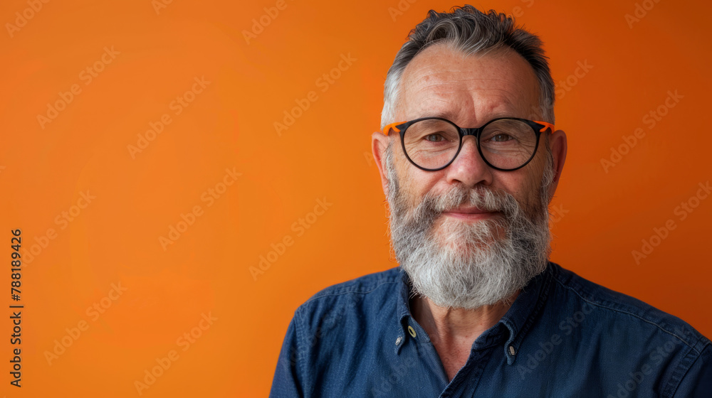 Obraz premium Close up Prtrait Of a business senior man against a orange studio background