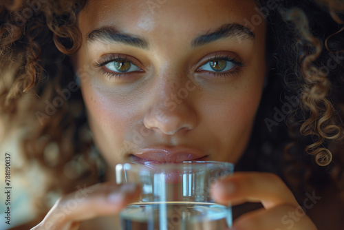 Person Drinking Glass of Water Close Up photo