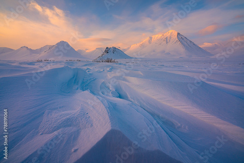 View of snowy arctic landscape in Vorkuta, Komi Republic, Russia. photo