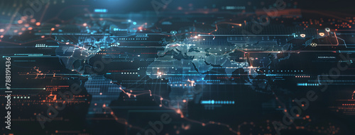 traffic at night, Abstract digital world map, concept of global network, information exchange and international telecommunication, connectivity on Earth, data transfer and cyber technology, Ai 
