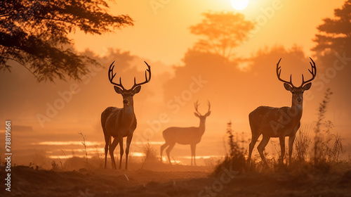 family sunset deer at thung kramang chaiyaphum © vista