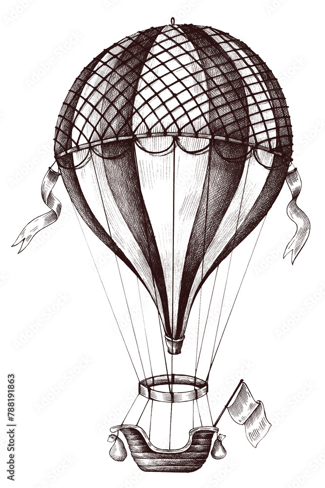 Fototapeta premium Hand drawn hot air balloon design element