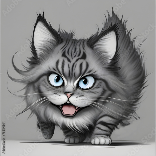 Cute grumpy cartoon cat. Cat lovers design for stickers and printable products. Amazing digital illustration. CG Artwork Background photo