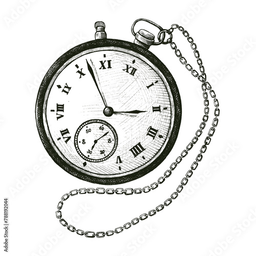 Hand drawn retro pocket watch sticker design element photo