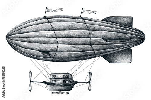Photos Hand drawn airship retro style design element
