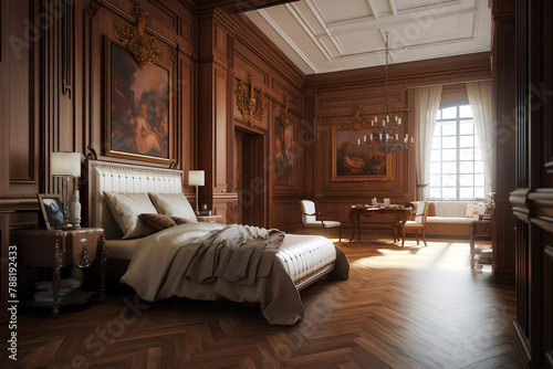 Reinaissance style bedroom interior in luxury house.