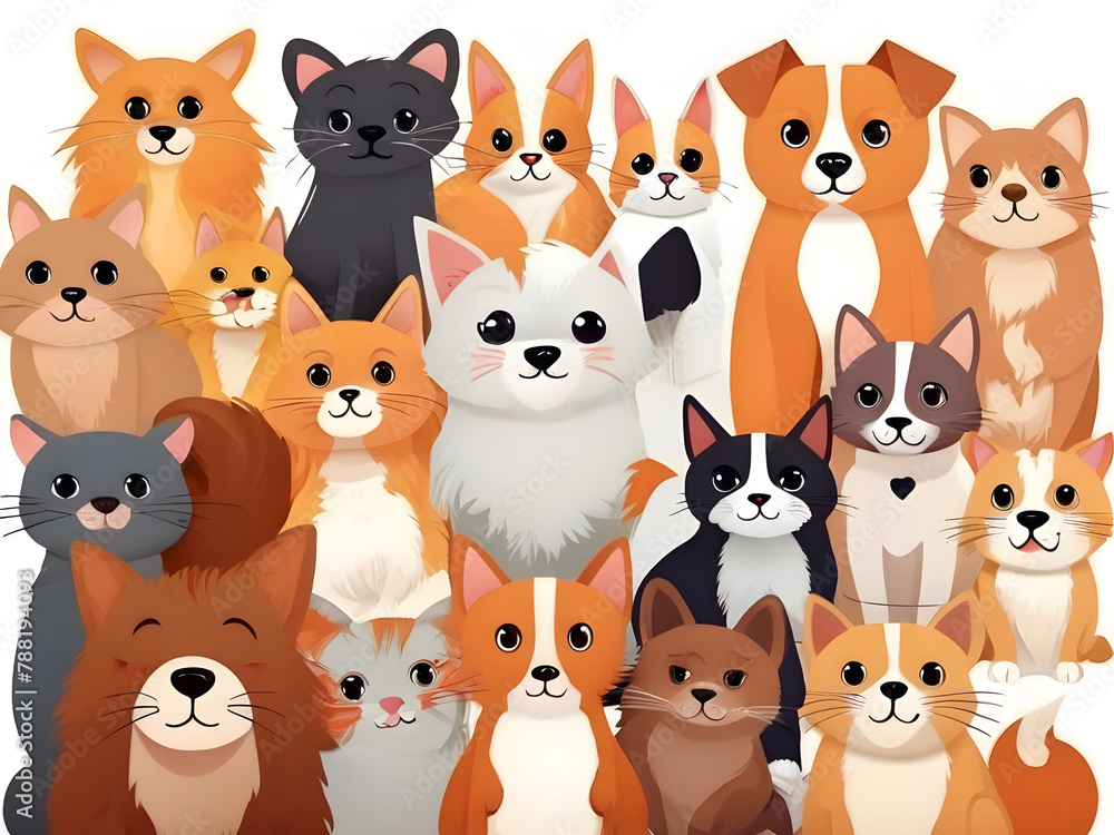 Amazing Illustration of a set of funny cartoon dogs cats Amazing Illustration of a set of funny cartoon dogs cats