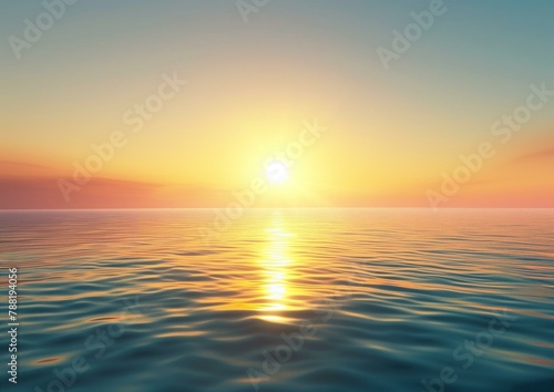 Tranquil Sunrise Over Calm Sea Horizon with Radiant Sunlight Reflection