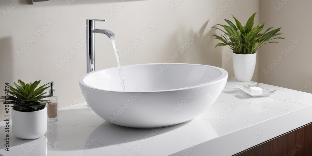 water is pouring from the tap in the bathroom water is pouring from the tap in the bathroom