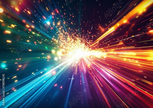 Vibrant Speed of Light Abstract Background with Bursting Particles