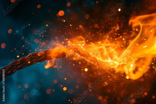A close up photograph showcasing a fire with a blurry background, An endoscope enveloped in a fiery glow, AI Generated