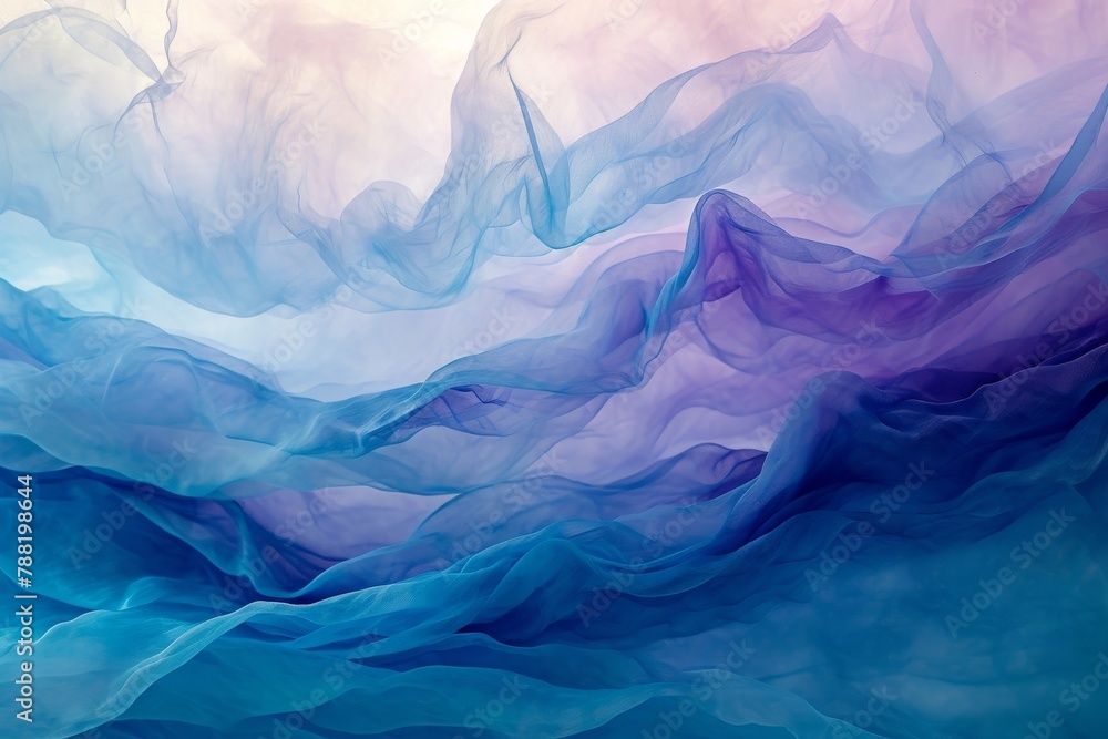 This photo depicts an abstract painting characterized by vibrant blue and purple waves, An ethereal dreamscape with flowing hues of blue and purple, AI Generated This photo depicts an abstract painting characterized by vibrant blue and purple waves, An ethereal dreamscape with flowing hues of blue and purple, AI Generated