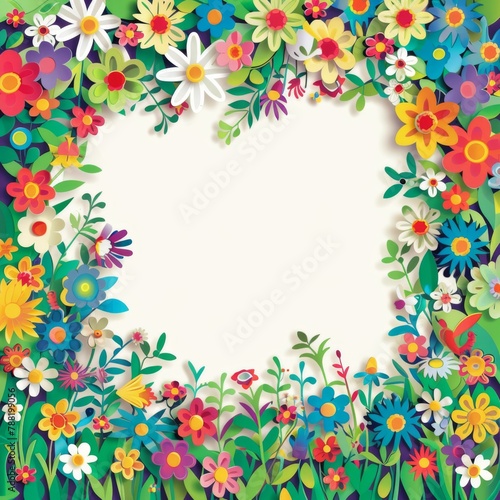 Wallpaper Mural Floral patterns around edges. Beautiful background with delicate plants blooming at edges on white backdrop. Horizontal border with pastel spring summer flowers Torontodigital.ca