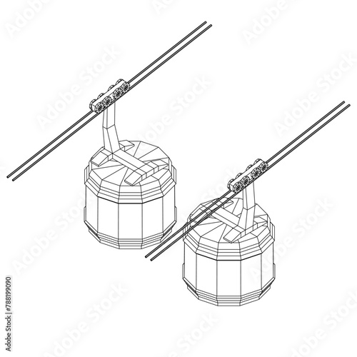Cable car cabin gondola. Funicular simple cableway concept. Wireframe low poly mesh vector illustration