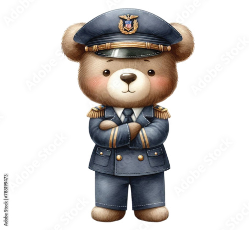 Bear wearing a sailor's uniform navy anchor seaman ocean captain ship boat  clipart watercolor