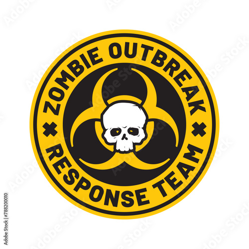 Vector yellow circle emblem zombie outbreak response team. Isolated on light background