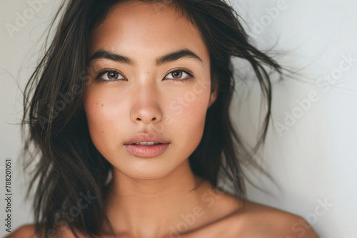 Exploring the Essence of Natural Beauty: An Intimate Close-Up Portrait of a Young Woman 