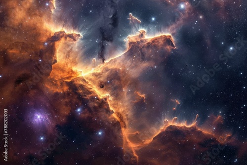 This image captures a cluster of stars in the sky, forming a mesmerizing celestial display, An intricate pattern of stardust clouds in a nebula, AI Generated