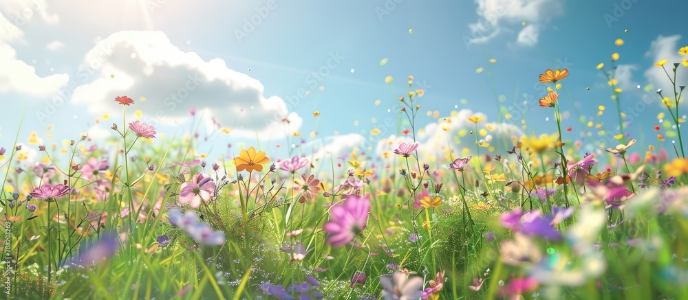 Field of blooming flowers on a beautiful, sunny day.