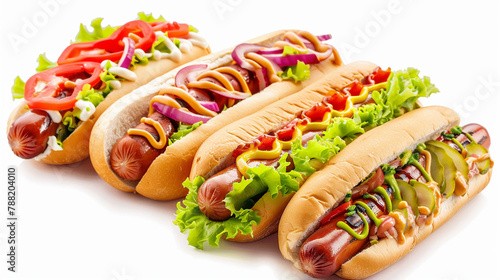 Set of delicious hot dogs, cut out