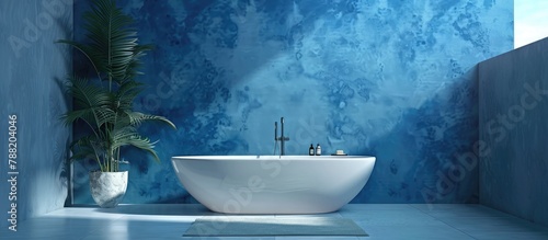 bathroom styled in a clear blue wall